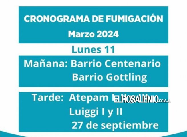 Cronograma de fumigación para esta semana