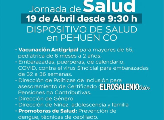 Mañana habrá un dispositivo de Salud en Pehuen Co