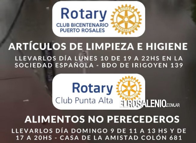 Rotary Punta Alta y Bicentenario realizan colecta de alimentos y artículos de limpieza