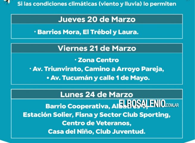 El Municipio dio a conocer hoy un cronograma de fumigación