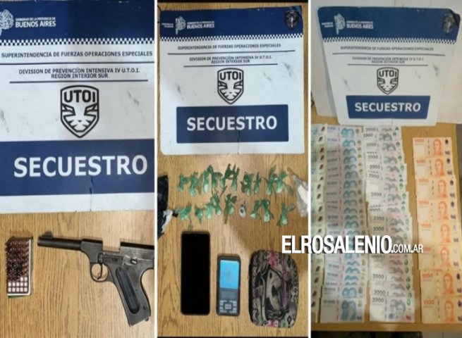 Detuvieron a un joven con drogas, armas y una gran suma de dinero en efectivo 