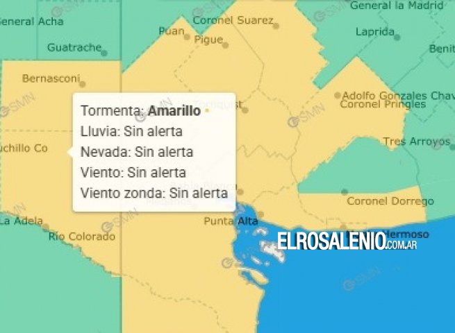 Alerta Amarilla por tormentas fuertes para el martes a la tarde