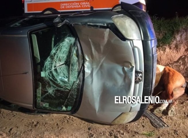  Se dirigían a nuestra ciudad por la ruta 3, chocaron un caballo y terminaron volcando 