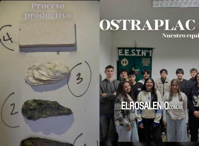 Alumnos de la Escuela Técnica fabrican placas de revestimiento con las ostras invasoras