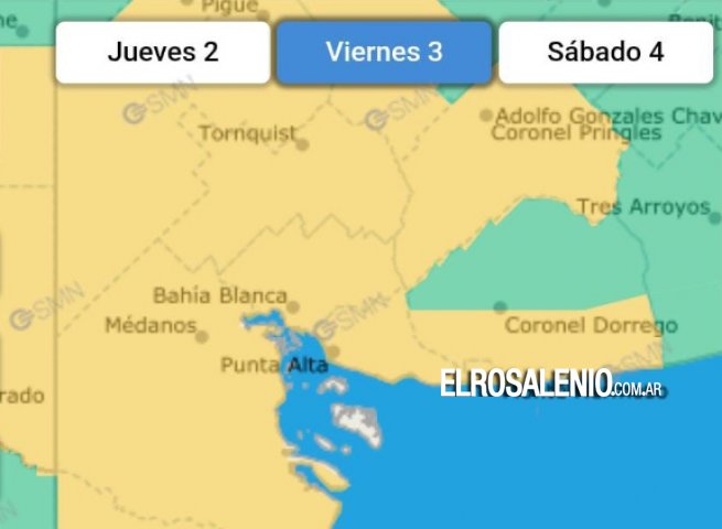 Alerta amarillo por vientos fuertes para el viernes