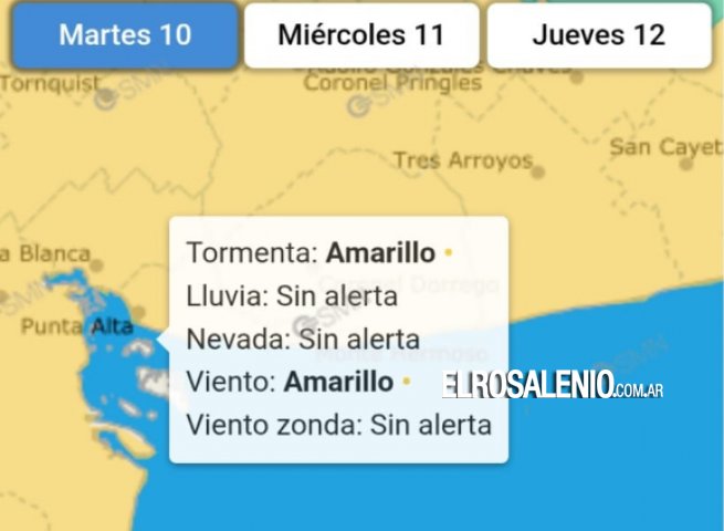 Alerta amarillo para esta noche por tormentas y viento fuerte