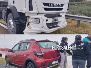 Un camión chocó a un auto en el acceso al Puente Naranja