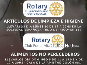 Rotary Punta Alta y Bicentenario realizan colecta de alimentos y artículos de limpieza