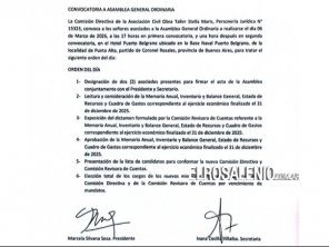 Convocatoria Asamblea General Asociación Civil Obra Taller Stella Maris